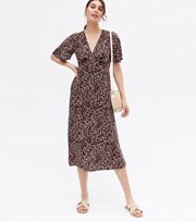 New Look Brown Leopard Print Midi Wrap Dress
